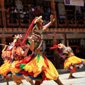 Bhutan dance(tibet dance),Close up Traditional dance and colors in Mongar, Bhutan ,masked dancers at a Buddhist religious ceremony,happy holiday