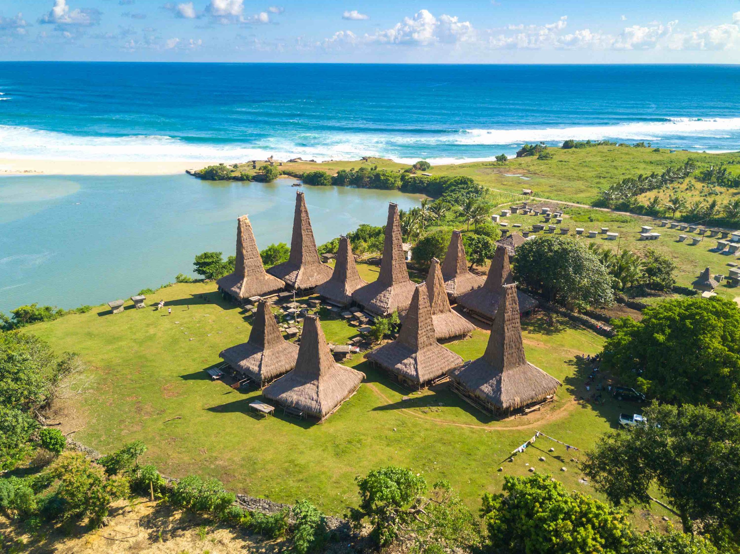 Aerial view of traditional house of "Ratenggaro - Sumba, East Nusa Tenggara" Indonesia